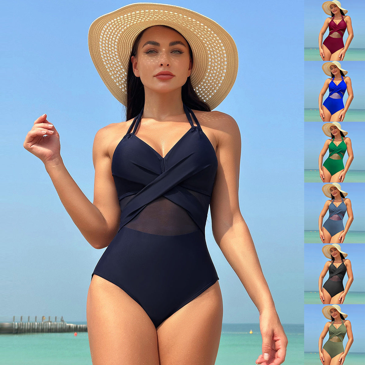 Halter-neck One-piece Swimsuit Womens