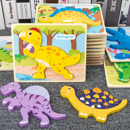 3D Puzzle Baby Wooden Cartoon Dinosaur Toys