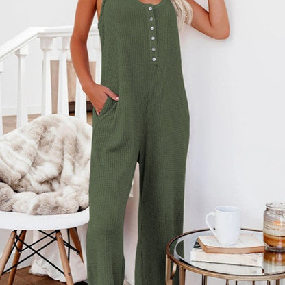 Buttoned Pocket Casual Vest Jumpsuit Women's