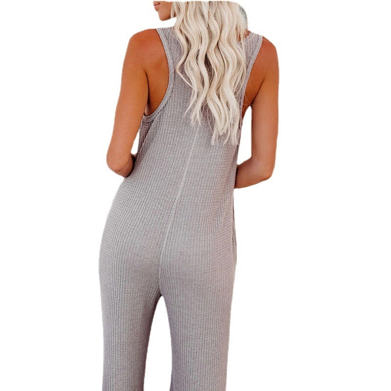 Buttoned Pocket Casual Vest Jumpsuit Women's