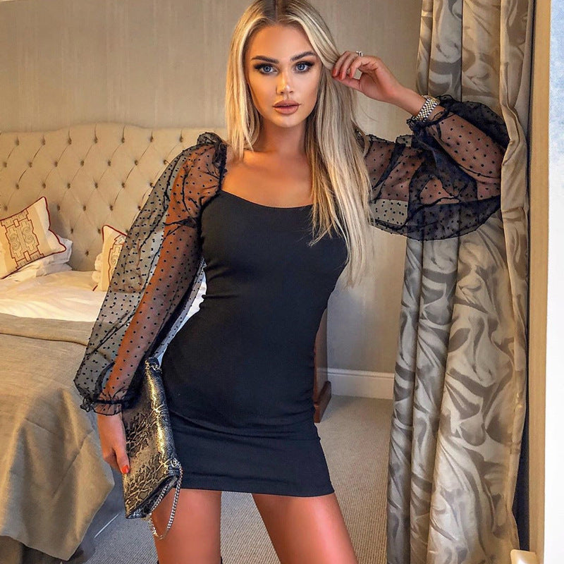 Mesh Panel Long Sleeve Dress