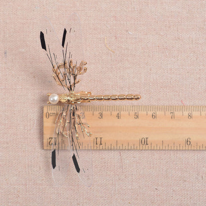 Golden Three-dimensional Dragonfly Hairpin