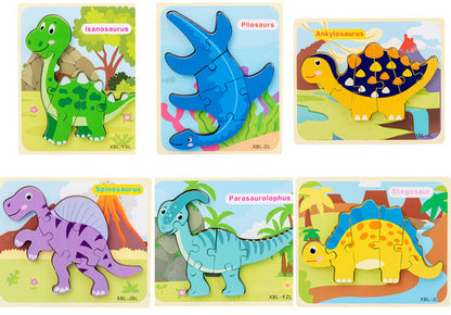 3D Puzzle Baby Wooden Cartoon Dinosaur Toys