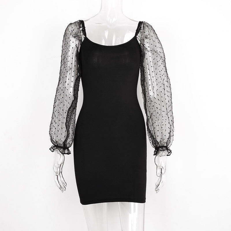 Mesh Panel Long Sleeve Dress