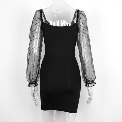 Mesh Panel Long Sleeve Dress