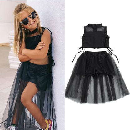 Summer T-shirt Lace Tulle Skirt 2-piece Set