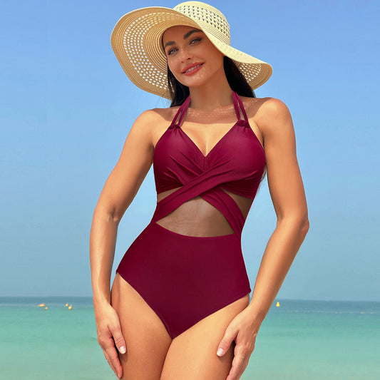 Halter-neck One-piece Swimsuit Womens