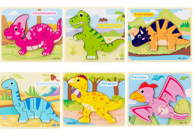 3D Puzzle Baby Wooden Cartoon Dinosaur Toys