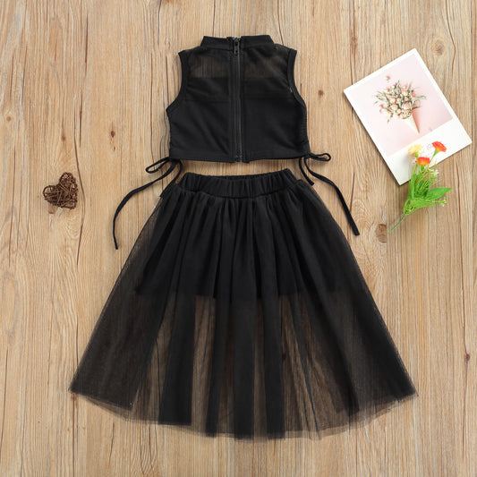 Summer T-shirt Lace Tulle Skirt 2-piece Set